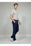 Men's Navy Blue Slim Fit Stretch Fabric Trousers Casual Stylish - 3