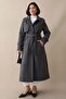 Anthracite Cashmere Coat with Single Flap Pocket and Belt