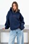 Women's Oversize Sweatshirt Hoodie Chmp Studios Printed Navy Blue – Hooded, Kangaroo Pocket, 3 Strands - 3