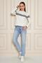 Women's Crew Neck Soft Textured Striped Knitwear Sweater 35111 Ecru-Black - 4