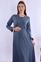 Cotton Comfortable Cut Maternity Nightgown with Hidden Breastfeeding Feature Effortt - Indigo - 2