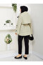 Button Detailed Belted Oversized Trench Coat Rc853107 - 8