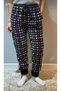 Thick Fleece Pajama Bottoms with Cuffs and Plaid Pockets