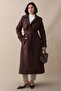 Bitter Brown Cashmere Coat with Single Flap Pocket and Belt