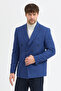 Pompillo Men's Light Navy Blue Double-Breasted Pointed Collar Slim Fit Patterned Sports Blazer Jacket - 6