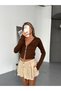 Women's Brown Finger Detailed Double Zippered Hooded Modal Cardigan - 3