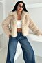 Women's Beige Lined Premium Shawl Collar Fur - 6