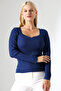 Women's Collar Detail Long Sleeve Knitwear Blouse - 4