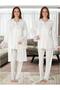 Women's Ecru Special Design Cotton Maternity Dressing Gown, Pajama Set - 4