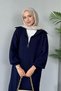 Women's Zippered Corded Fabric Collar Balloon Sleeve Midi Knitwear Dress - 2