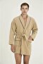 Kly 275 Men's Beige Tie-Up Pocketed Fleece Robe