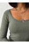 Women's U Neck Lace Bow Long Sleeve Cotton Ribbed Knit Blouse - 4