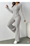 Women's Long Sleeve Hooded Front Zipper Ribbed Knit Blouse and Pants Double Suit