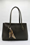 Women's Khaki Charm Detailed Large Size Zippered Inner Pocket Hand, Arm and Shoulder Bag