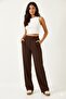 Women's Velcro Waist Palazzo Comfortable Brown Trousers