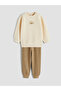 Beige Crew Neck Baby Boy Sweatshirt and Sweatpants - 3