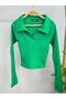 Girl's Collar Ribbed Knit Long Sleeve Bodysuit 3556 Green - 2