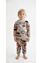Boy's Fleece-Lined Cotton Brown Amusement Park and Bus Printed Pajama Set - 6