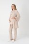 Women's Beige Special Lace Detailed Winter Maternity Pajama Set with Dressing Gown 3-Piece Set - 5