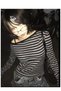 Black and Gray Striped Strap Neck Basic Blouse - 2