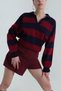 Women's Striped Polo Collar Knit Sweater - 2