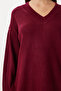 Oversized V-Neck Soft Knitwear Sweater Lci0056 Bordo - 3