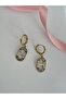 Oval White Enamel Zircon Stone Vip Gold Steel Dangle Earrings