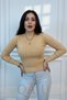 Women's Corded Fabric Knitwear Half Fisherman Sweater – Camel - 6