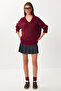 Oversized V-Neck Soft Knitwear Sweater Lci0056 Bordo - 2