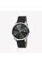 Men's Stainless Steel Black Leather Watch, Black Dial | ES1G212L0025