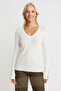 Women's V-Neck Sleeve Buttoned Knitwear Sweater – Ecru - 3