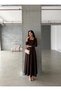 Women's Brown Bow Detail Square Neck Maxi Long Evening Dress - 3