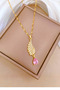 Pink Stone Angel Wing Steel Necklace - 3
