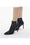 Black Leather Stretch 8.5 cm Thin Heel Pointed Toe Women's Short Boots - 2