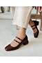 199 K. Double Barrel Short Heel Square Toe Women's Shoes Brown - 2