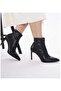 Black Leather Stretch 8.5 cm Thin Heel Pointed Toe Women's Short Boots - 7