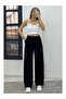 Two Thread Quality Fabric Black Women's Pants with Lace-Up Waist and Elastic