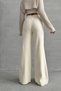 Women's Cream High Waist Stylish Striped Detail Wide Leg Knitwear Pants - 2