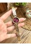 Vintage Round Gold Inside Burgundy Women's Wristwatch - 3