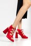 Women's Square Toe Platform Thick Heeled Red Satin Lace-Up Evening Dress Shoes - 2
