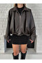 Women's Oversized Leather Jacket – Oversized Relaxed Fit, Zippered Belt Detail Everyday Women's Jacket