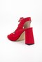 Women's Square Toe Platform Thick Heeled Red Satin Lace-Up Evening Dress Shoes - 4