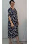 Navy Blue White Floral Print Short Sleeve Combed Viscose Dress - 6