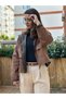 Brown Paneled Velvet Collared Jacket - 5