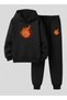 Boy's Hooded Set Yanan Basketball Printed 3 Thread Ş Fleece-Lined Sweatshirt - Tracksuit Set