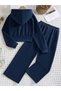 White Heart Printed Navy Blue Bottom-Top Jacket Set - 2