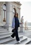 Merina Double Hijab Set – Navy Blue with Striped Shirt Detail - 6