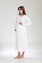 Women's Ecru Jacquard Shawl Collar Full Length Winter Long Sleeve Special Design Maternity Nightgown Nightdress Set - 4