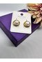 Button Pearl Model Gold Color Steel Earrings - 2