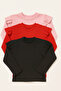Girl's 3-Piece Long Sleeve Ribbed Bodysuit Set - Red Pink Black - Ruffle Detailed Soft - 3